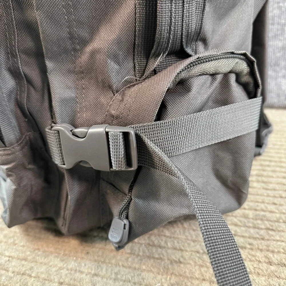 VISM Tactical Military Style Backpack Black Canvas MOLLE Webbing Multi-Pocket